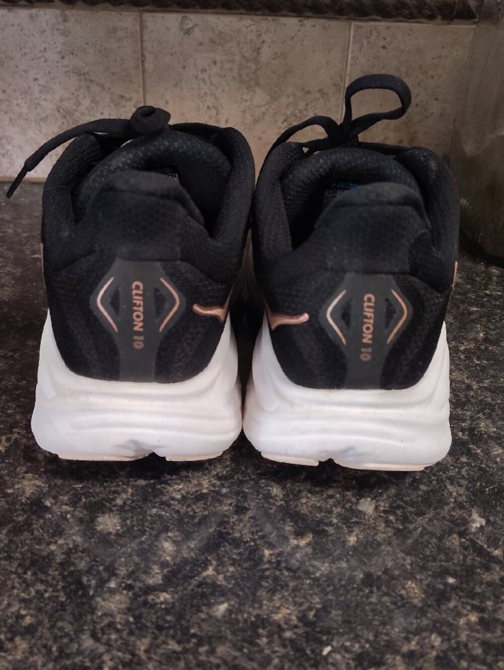 Hoka Clifton 10 Women's Black Sneakers with Rose Gold Accents - Picture 4 of 5